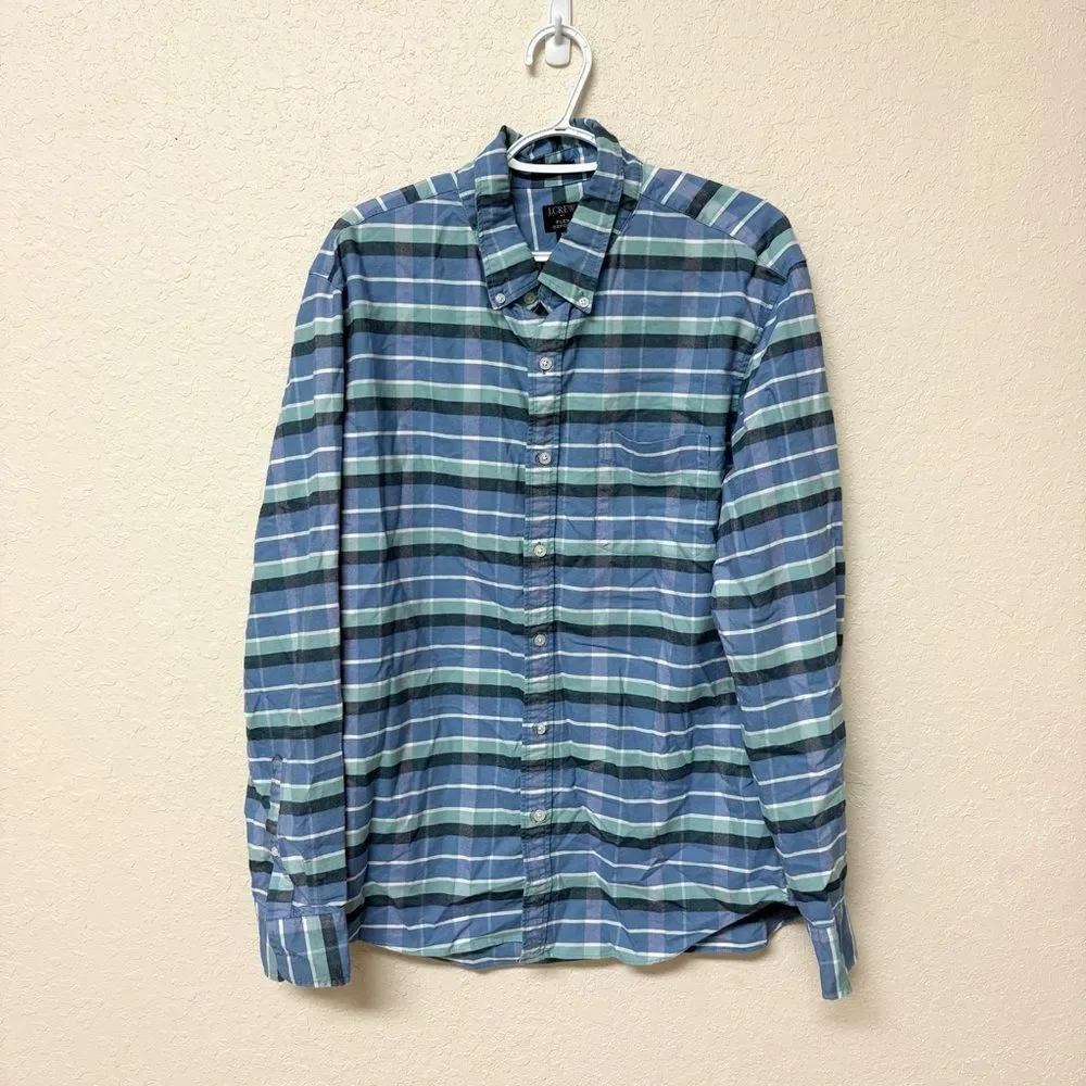 J. Crew Flex Oxford Slim Plaid Button Down Casual Shirt Long Sleeve Mens Sz XL